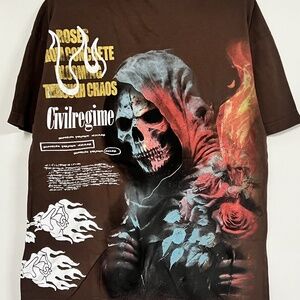 NWT CIVIL REGIME SKULL OVERSIZED TEE IN VINTAGE BROWN